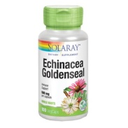 Vista frontal del echinacea root & goldenseal root 500 mg – 100 vegcáps Solaray en stock