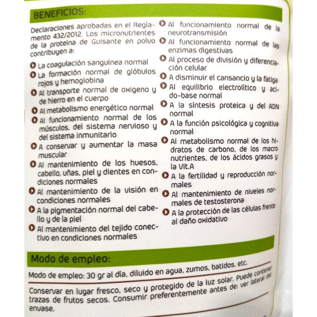 Foto 5 detallada de proteina de Guisante 250 gr Salud Viva