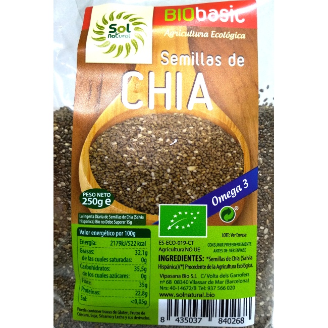 Foto detallada de semillas de Chía Bio 250gr Sol Natural