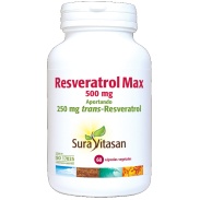 Vista frontal del resveratrol max 60 cáps Suravitasan