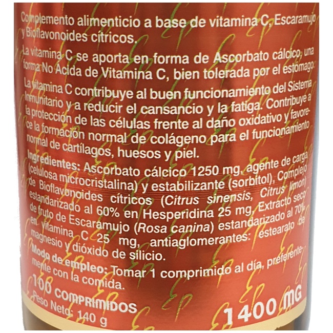 Foto detallada de vitamina C no ácida 1000mg 100c Estado puro Tongil