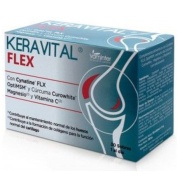 Vista frontal del keravital flex 30 sobres dolor/inflamacion curcuma+msm+krtn flx Vaminter en stock