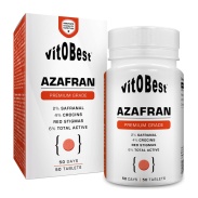 Vista frontal del azafrán 50 comprimidos VitOBest en stock