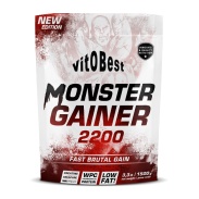 Vista frontal del monster Gainer 2200 (chocolate) 1,5Kg VitOBest en stock