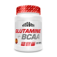 Vista delantera del glutamina + BCAA 500gr (limón) VitOBest en stock