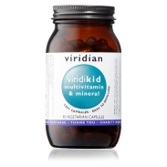 Vista delantera del viridikid mulivit y minerales mini vegano 90 cáps Viridian en stock