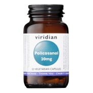 Vista delantera del policosanol 20 mg vegano 30 cáps Viridian en stock
