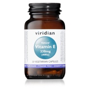 Vista delantera del vitamina E 330 mg (400iu) natural vegano 30 cáps Viridian en stock