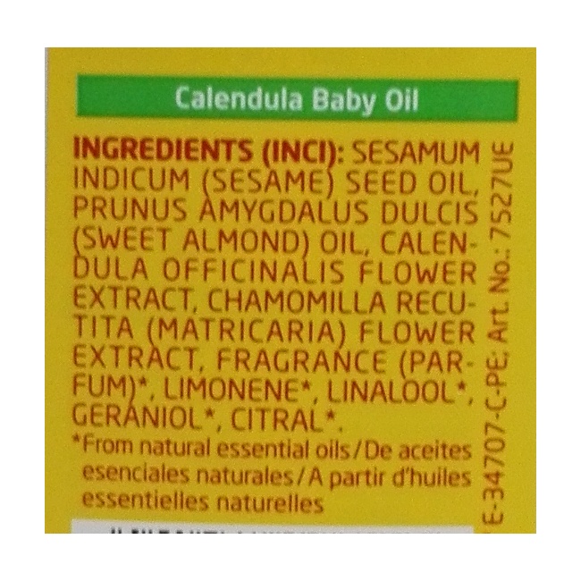 Foto detallada de aceite de Caléndula para Bebé Cuida y Protege